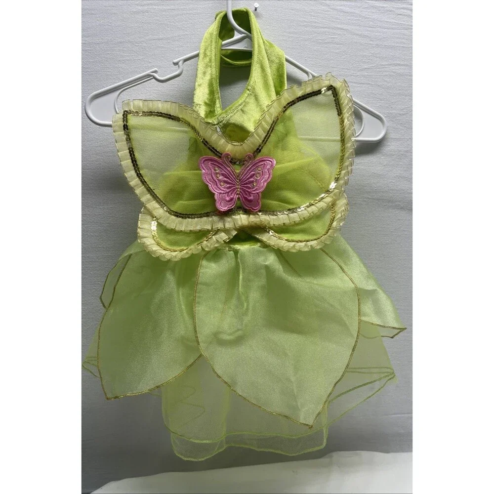Peter Pan's Tinkerbell Disney Dog Cat Pet Costume Sz L Light Green w/ Wings EUC
